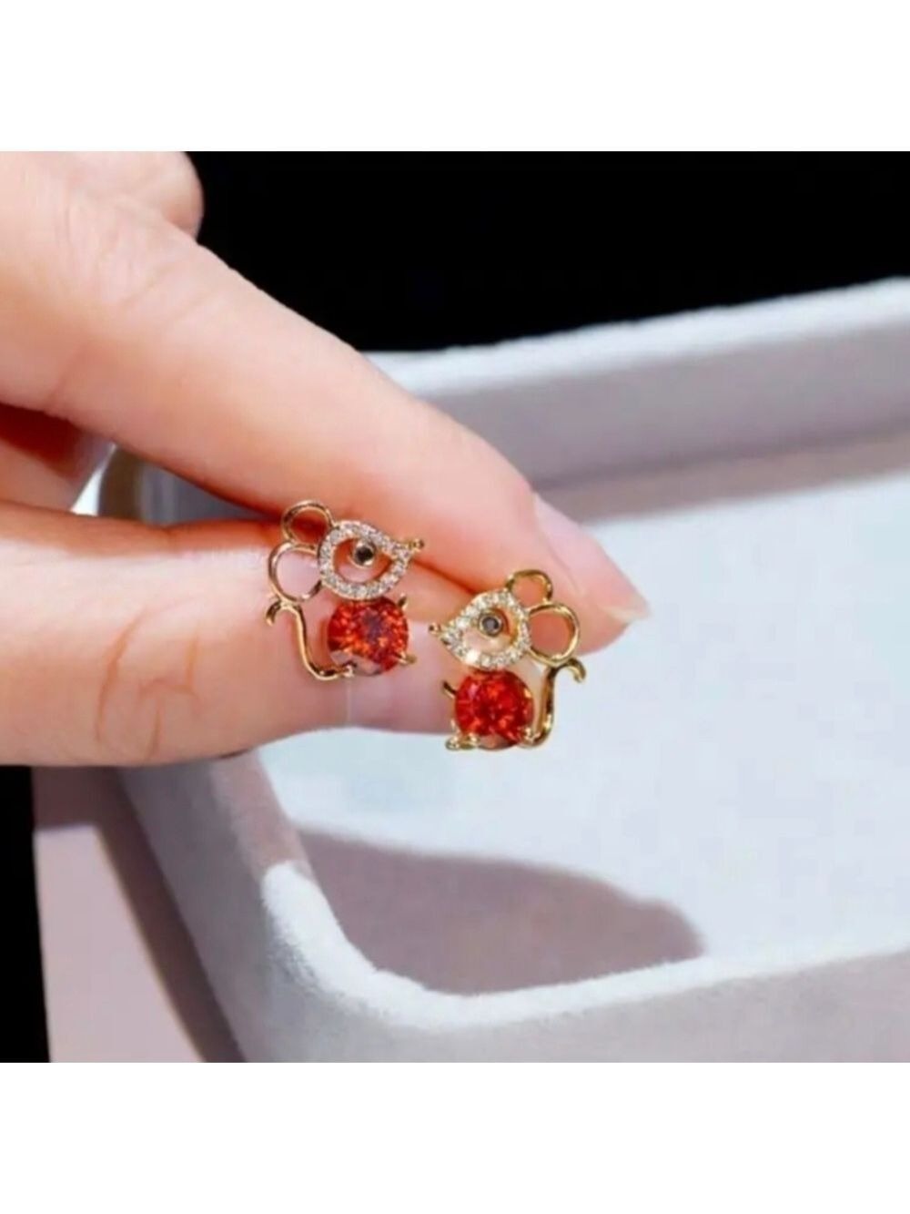 ❤️&🌹Earrings-- Sweet Little Mice for You & your Valentine - Picture 3 of 4